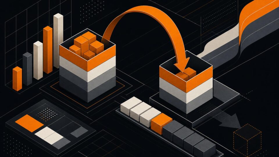 Abstract illustration of capital flows delayed between ledger containers